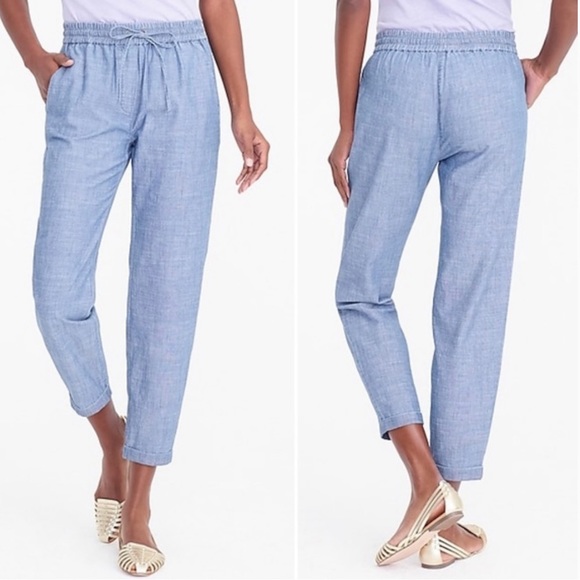 J. Crew Chambray Drawstring Crop Cuffed Pants Size 4 - Picture 6 of 7